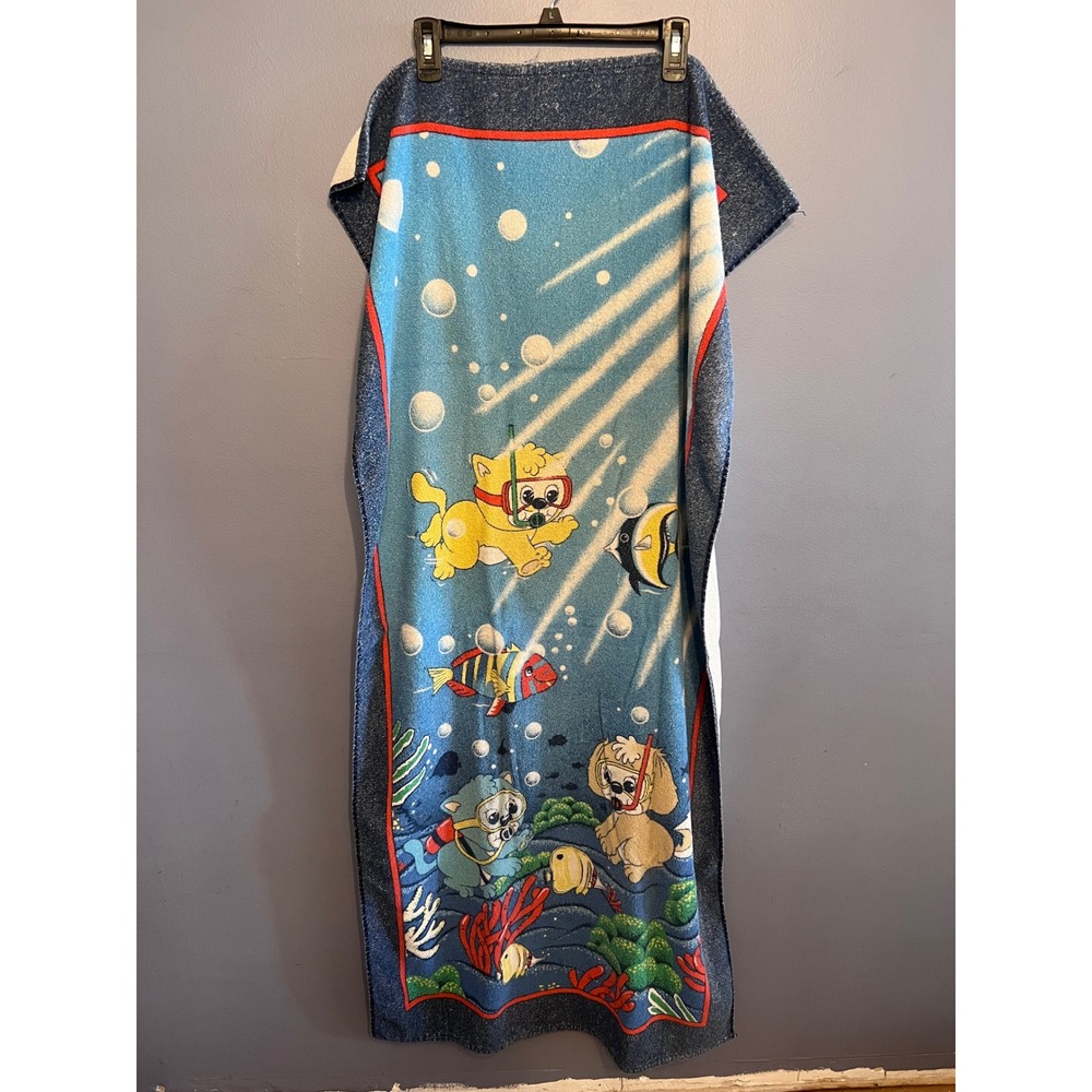 Vintage Puppies And Kitties Underwater Adventure Snorkel Beach Towel‎ 54" x 25"